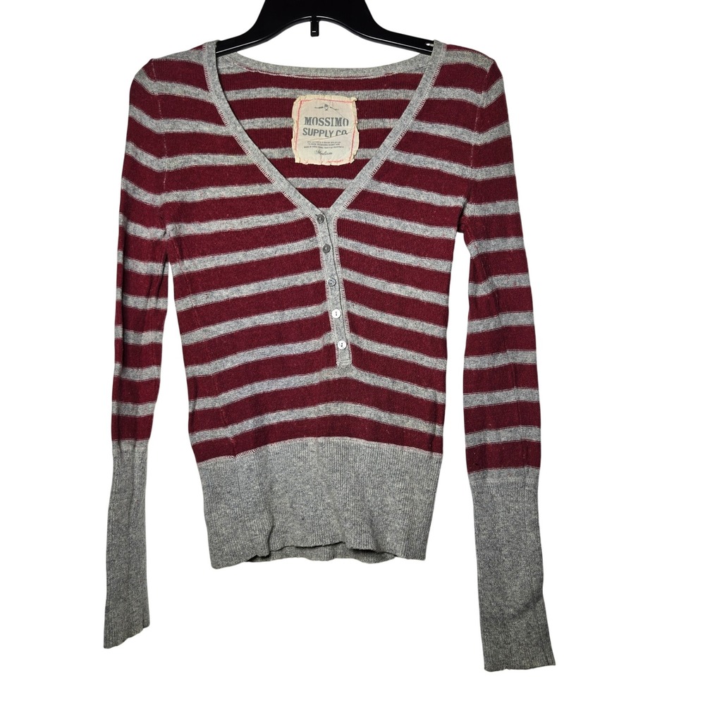 Mossimo Supply Striped V-Neck Henley Sweater Medium Elena Gilbert Bella Swan Y2K